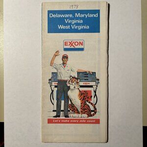 Vintage Exxon Oil Gas Delaware Maryland Virginia WVA US Travel Road Map 1978